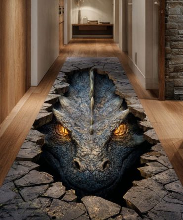 Stone Gaze Dragon Runner Rug — Mythic Dragon Hallway Carpet With Subtle Stone Tones, High-Definition Print & Anti-Skid Backing