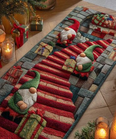 Striped Holiday Lane Runner Rug - Classic Festive Striped Hallway Runner For Seasonal Entryways & Stairs