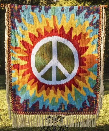 Sunburst Peace Retro Woven Throw Blanket — Vibrant Sunburst Design For Sofa, Bed & Outdoor Lounge, Cozy & Stylish