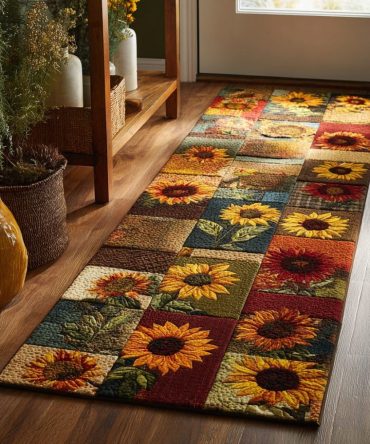 Sunflower Hallway Runner Rug — Bright Sunflower Glow Design, Fade-Resistant Non-Slip Runner For Kitchen, Entryway & Corridor