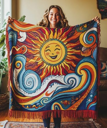 Sunlit Currents Decorative Couch Throw - Lightweight Woven Blanket In Warm Tones, Cozy Living Room Accent, Reversible, 50X60, Machine Washable