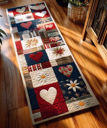 Sunlit Hearts Decorative Runner Rug - Bright Heart Pattern For Hallway & Entryway, Durable Low-Pile, Easy-Care Non-Slip Backing