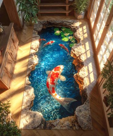 Sunlit Koi Runner Rug — Tranquil Water-Inspired Hallway Runner With Koi Motif, Low-Profile Durable Pile For Entryway, Hall & Stair Use, Easy-Care Finish