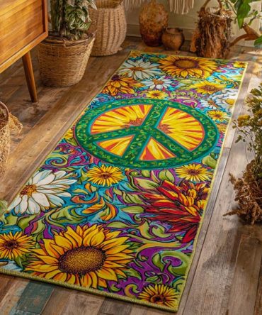 Sunny Soul Bright Runner Rug — Cheerful Sunburst Hallway Runner, Vibrant Yellow Low-Pile With Anti-Skid Backing