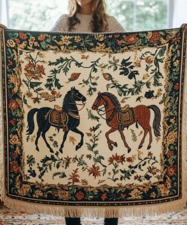 Sunset Equestrian Woven Sofa Throw — Vibrant Sunset Striped Decorative Blanket For Couch, Cozy Home Accent & Statement Living Room Piece