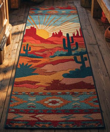 Sunset Gradient Hallway Runner Rug — Warm Orange & Coral Mirage Runner For Entryways, Soft Durable Accent With Non-Slip Backing