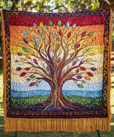 Vibrant Sunset Tree Woven Couch Throw — Boho Ombre Sofa Blanket, Cozy Decorative Living Room & Bedroom Accent