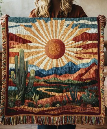 Sunset Trails Woven Couch Throw — Warm Gradient Sofa Blanket, Scenic Boho Decorative Throw For Living Room & Cabin