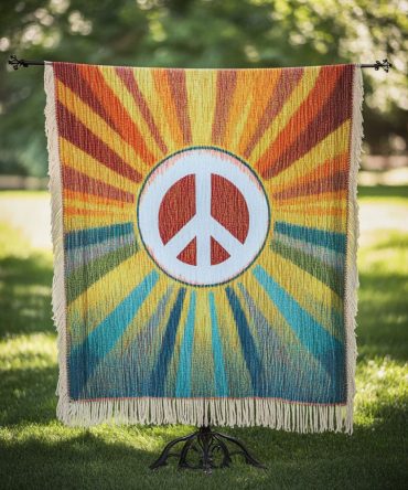 Sunshine Peace Bright Woven Throw Blanket — Sunny Retro Design For Sofa & Outdoor, Soft Durable Cozy Throw