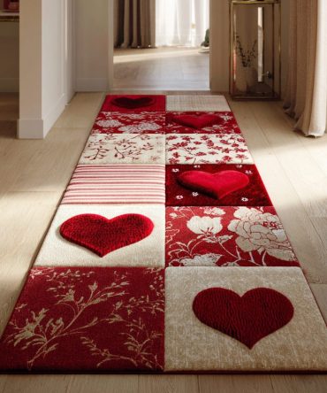 Sweetheart Popcorn Valentine Runner Rug - Cute Heart Popcorn Pattern For Entryway & Bedroom , Soft, Machine-Washable Romantic Accent