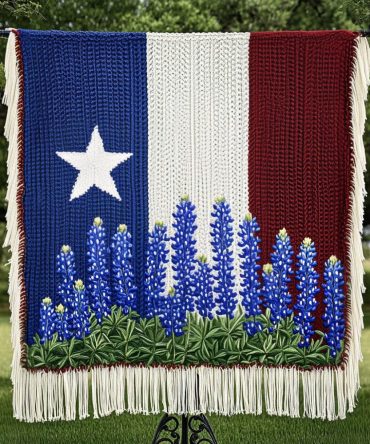 Texas Blossom Flag Woven Throw Blanket - Patriotic Floral State Flag Sofa Throw, Rustic Texan Decor, Cozy Couch Accent & Gift