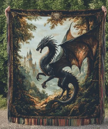 Firekeeper Embrace Woven Throw - Warm Flame-Inspired Dragon Blanket For Sofa, Soft Cozy Hearth-Style Home Accent & Gift