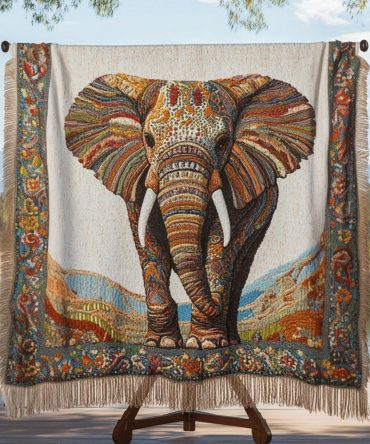 Explorer'S Trunk Journey Woven Throw Blanket - Textured Sofa Blanket With Adventure Elephant Motif, Cozy Decorative Accent For Living Spaces