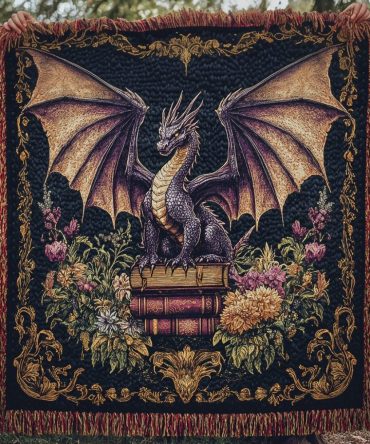Twilight Drake Fantasy Woven Throw - Ultra Soft Dragon Sofa Blanket With Night Sky Design, Statement Home Decor Gift