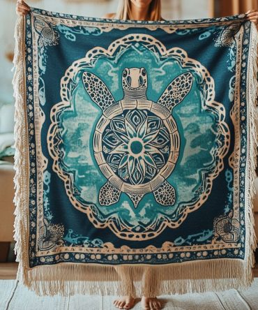 The Wise Turtle Woven Sofa Throw — Charming Nautical Blanket With Artisan Weave, Soft Couch Cover For Cozy Living Rooms & Beach Houses