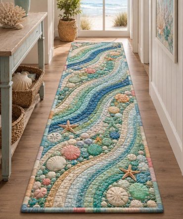 Tidal Escape Coastal Runner Rug - Ocean-Inspired Hallway Carpet, Soft Textured Pile, Fade-Resistant & Easy-Care For Beach Style Homes