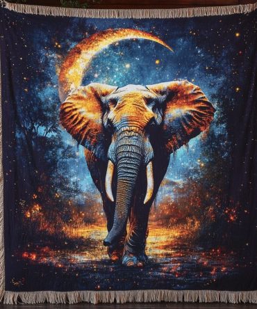 Timeless Herd Woven Throw Blanket - Graceful Elephant Herd Sofa Blanket, Safari-Inspired Boho Home Accent, Soft Cozy Throw