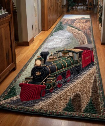 Track Route Runner Rug - Detailed Train Track Hallway Carpet, Stain-Resistant Low-Profile Runner Rug For Busy Entryways & Kids Rooms
