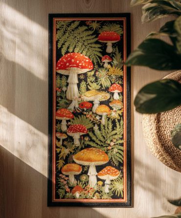 Whimsical Trail Mushroom Runner Rug — Boho Forest Hallway Runner, Low-Pile Durable Accent Rug For Entryway & Narrow Spaces