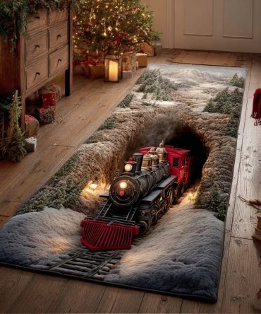Train Way Kids Runner Rug - Playful Locomotive Hallway Carpet, Durable Low-Profile Runner For Playroom, Bedroom & Entry