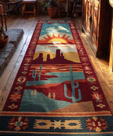 Tribal Totem Statement Runner Rug — Ethnic Motif Hallway Runner, Low-Pile Durable Weave, Anti-Slip, Fade-Resistant, Machine Washable