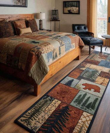 Lodge-Style Timber Runner Rug — Trophy Timber Design, Heavy-Duty Non-Slip Hallway Runner For Cabin, Entryway & Mudroom