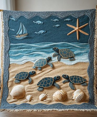 Turtle Dream Coastal Woven Throw — Nautical-Inspired Sofa Blanket, Soft Cotton-Blend Beach Decor Accent For Living Room & Patio