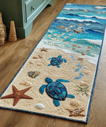 Turtle Dreams Whimsical Runner Rug For Hallway — Gentle Sea Turtle Illustration, Soft Low-Pile Comfort, Durable Fade-Resistant Construction, Perfect For Coastal Or Kid Spaces