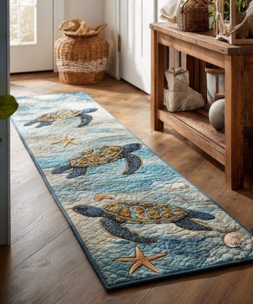 Turtle Waves Coastal Runner Rug — Nautical-Themed Hallway Runner, Durable Low-Pile Mat, Fade-Resistant & Easy-Care For Beach Homes