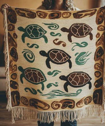 Turtle Whispers Coastal Throw Blanket — Serene Woven Sofa Cover With Sea Motifs, Lightweight Cotton-Blend Accent For Nautical Interiors