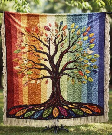 Vibrant Tree Of Life Woven Throw Blanket — Colorful Tree Motif For Sofa, Bed & Meditation Space, Soft Cozy Accent