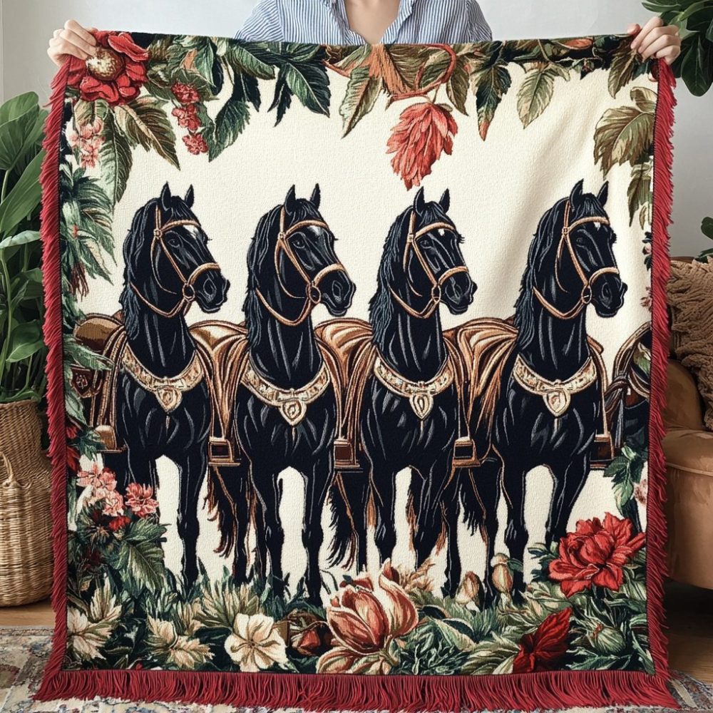 Vintage Equestrian Jacquard Throw For Sofa — Heritage-Inspired Woven Blanket, Classic Country Chic Accent For Living Room & Guest Rooms
