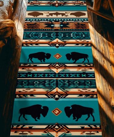 Western Herd Pattern Runner Rug — Rustic Boho Hallway Runner, Durable Low-Pile, Non-Slip Backing, Fade & Stain Resistant, Easy Care