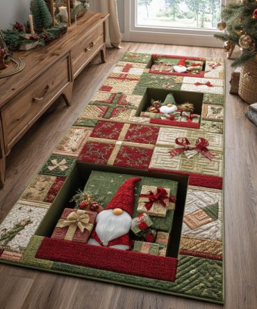 Whimsical Gnomes Festive Runner Rug — Playful Holiday Hallway Runner With Soft Pile, Non-Slip Backing And Easy Maintenance