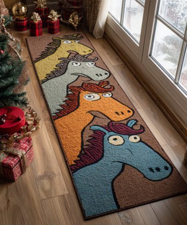 Whimsical Horse Humor Runner Rug — Playful Equine Design For Hallways And Entryways, Durable Low-Pile Runner With Anti-Skid Backing