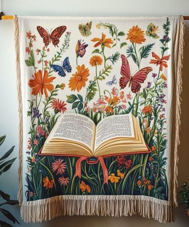 Whimsical Garden Story Woven Throw For Sofa — Storybook Floral & Animal Motif Blanket, Charming Decorative Accent For Cozy Living Spaces