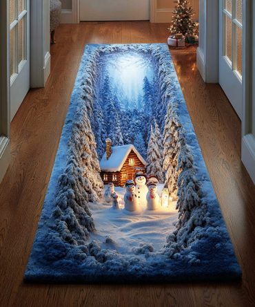 Whispering Pines Night Winter Runner Rug - Serene Pine Forest Design, Fade-Resistant Low-Pile Runner For Hallways & Entryways, Non-Slip Backing
