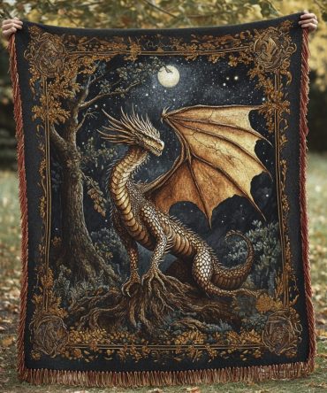 Whispers Wyrm Woven Throw - Subtle Mythic Dragon Pattern Sofa Blanket, Soft Lightweight Cozy Accent For Fantasy Interiors