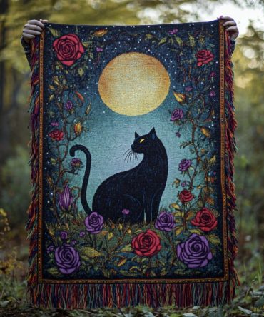Wicked Whiskers Cat Throw Blanket — Gothic Woven Jacquard Sofa Throw, Ultra-Soft Cotton-Blend Cozy Throw For Couch, Bed & Travel, Gift Ready