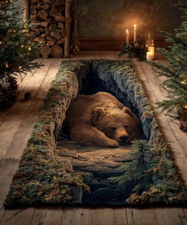 Wildwood Bear Trail Runner Rug – Rustic Bear Scene Hallway Runner, Durable Low-Pile Construction, Stain-Resistant & Non-Slip For Mudrooms