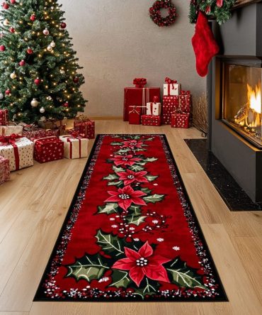 Winter Bloom Floral Runner Rug — Elegant Seasonal Hallway Accent, Washable & Fade-Resistant With Anti-Skid Backing For Homes