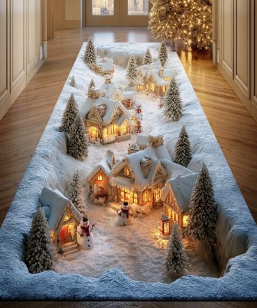 Winter Glow Horizon Runner Rug - Warm Winter Sunset Runner For Hallway, Low-Pile Fade-Resistant Surface & Anti-Slip Backing For Seasonal Style