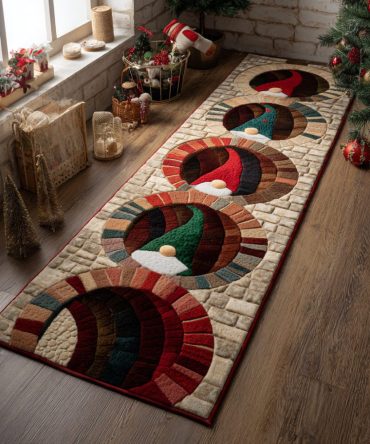Winter Gnome Walk Runner Rug — Charming Holiday Hallway Runner With Winter Motifs, Durable Pile And Slip-Resistant Backing