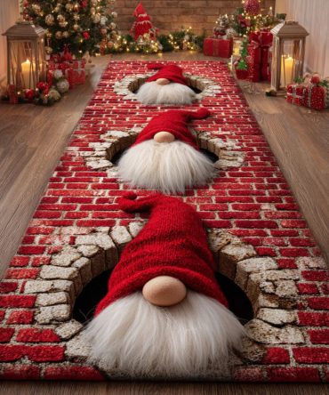 Winter Gnomes Holiday Runner Rug — Cozy Christmas Hallway Runner, Non-Slip Low-Pile, Durable & Machine-Washable Seasonal Décor