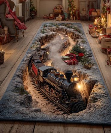 Winter Locomotive Holiday Runner Rug — Festive Train-Themed Corridor Carpet, Soft Low-Pile Non-Slip Hallway Accent For Seasonal Decor