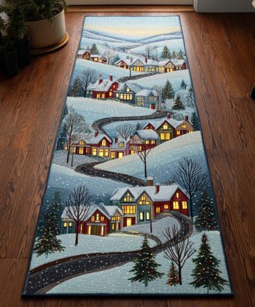 Winter Path Hallway Runner Rug - Serene Snowy Landscape Runner For Entryway, Hall & Seasonal Decor