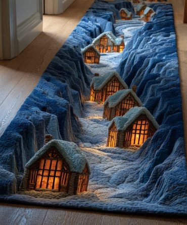 Winter Path Decorative Runner Rug — Snowy Landscape Hallway Runner For Entryways, Low-Pile Durable Rug With Non-Slip Backing
