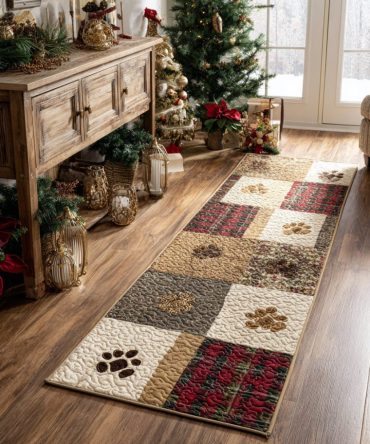 Winter Paw Path Holiday Runner Rug — Festive Pet-Friendly Hallway Runner, Durable Polyester, Anti-Skid Backing, Easy-Care