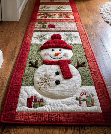 Whimsical Snowman Holiday Runner Rug - Cheerful Winter Snowman Hallway Carpet, Festive Entryway Runner With Soft Durable Pile