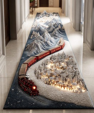 Winter Town Journey Runner Rug — Scenic Narrow Runner For Hallway & Entryway, Durable Low-Pile Accent With Cozy Vibes